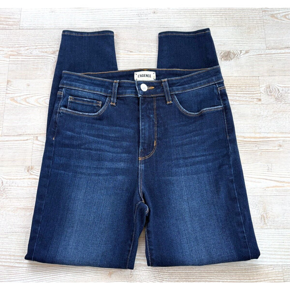 L'Agence Margot High Rise Skinny Ankle Jeans | Baltic Dark‎ Wash 27 - Picture 1 of 7